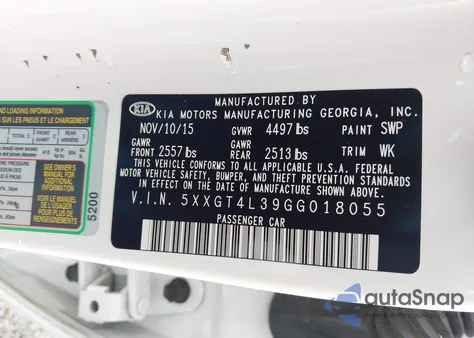 2016 Kia Optima Lx из США, поврежденный, VIN 5XXGT4L39GG018055